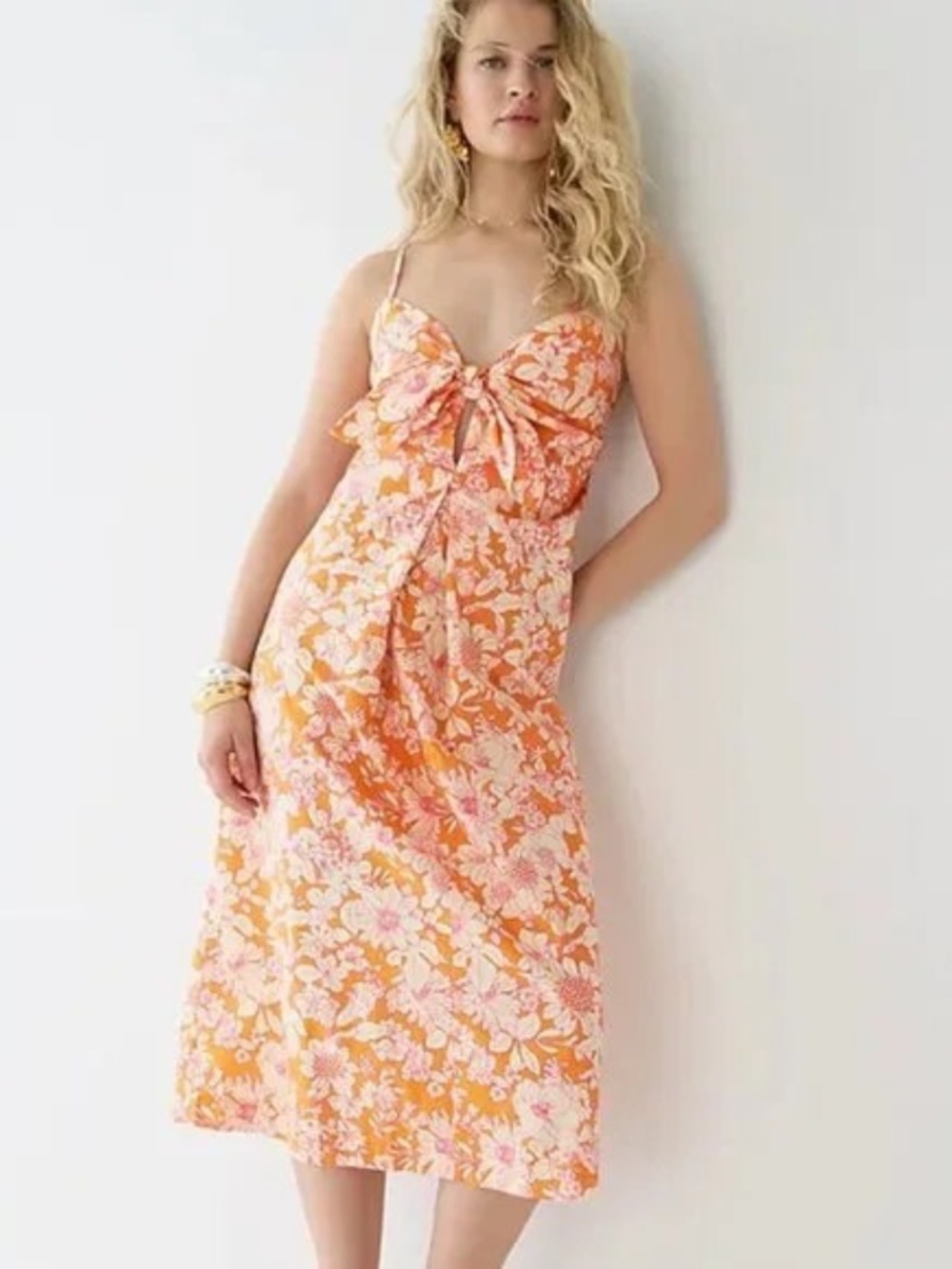 EUC J.Crew Tie Front Cotton Poplin Midi Dress